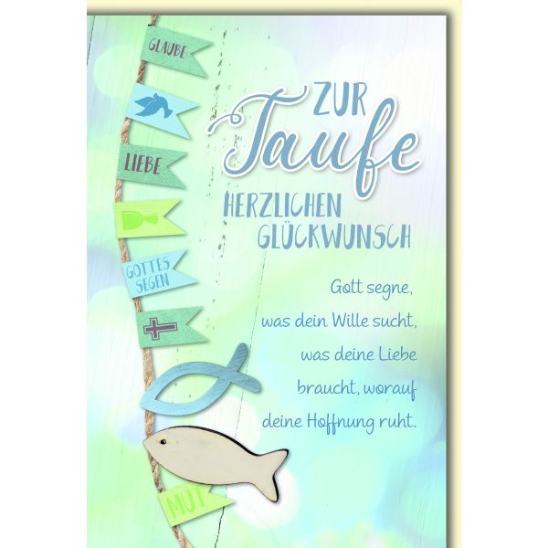 Taufe Glückwunschkarte mit Briefumschlag Wimpelkette mit Fischen