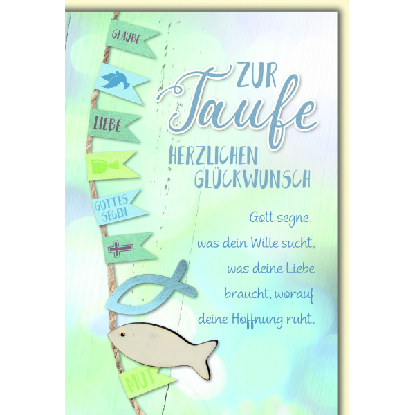 Taufe Glückwunschkarte mit Briefumschlag Wimpelkette mit Fischen