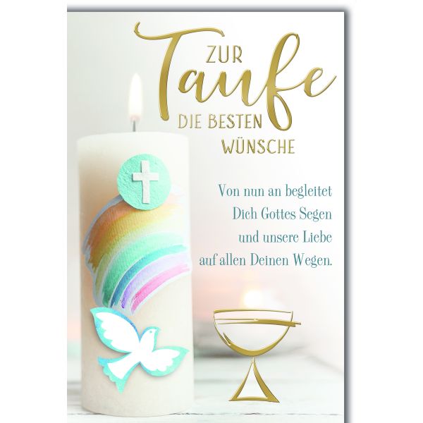 Taufe Glückwunschkarte mit Briefumschlag Taufkerze mit Taube