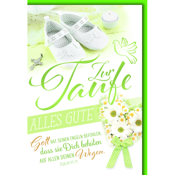 Taufe Glückwunschkarte mit Briefumschlag Taufschuhe & Blumenherz