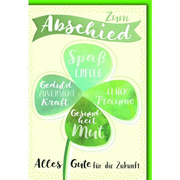 Abschied Grußkarte mit Briefumschlag Wünsche im Kleeblatt