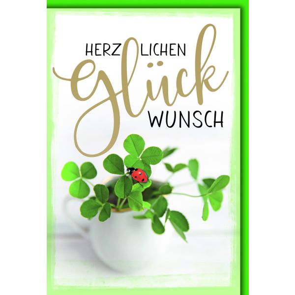 Allgemeine Wünsche Grußkarte mit Briefumschlag Kleeblatt Herzlichen Glückwunsch
