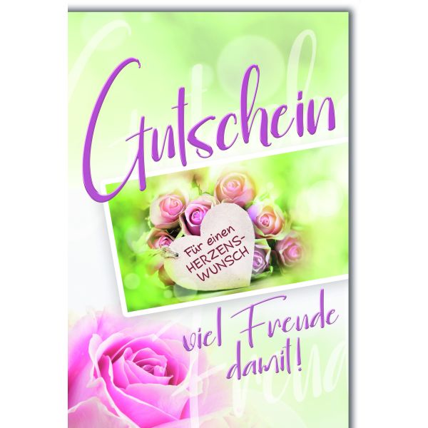 Gutschein Glückwunschkarte mit Briefumschlag Rosen und Herz