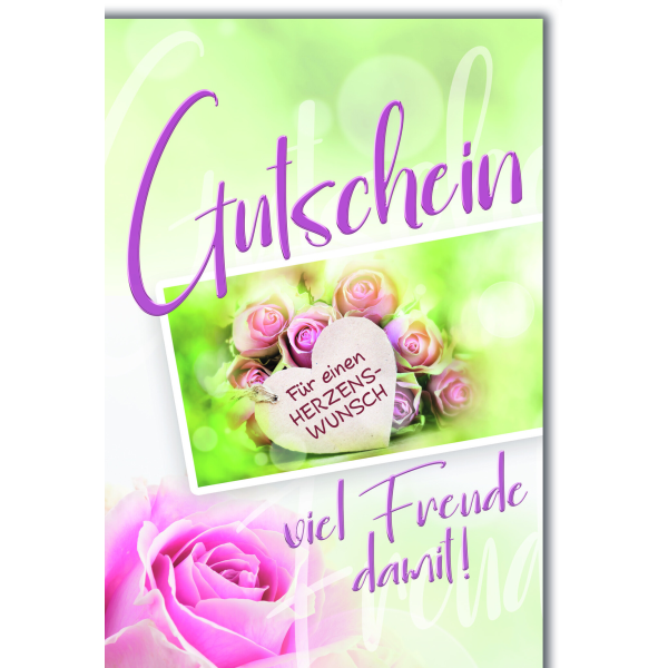 Gutschein Glückwunschkarte mit Briefumschlag Rosen und Herz