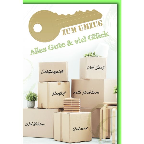 A Einzug Umzug Neues Heim Glückwunschkarte mit Briefumschlag Umzugkartons beschriftet
