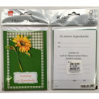 Jugendweihe 5 Einladungskarten mit 5 Umschlägen  Sonnenblume