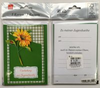 Jugendweihe - Einladungen - 5 Karten – 5 Umschläge – im Format 10,5 x 14,5 cm im Topper