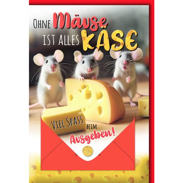 Allgemeine Wünsche Geldkarte Grußkarte mit Briefumschlag Mäuse mit Käse