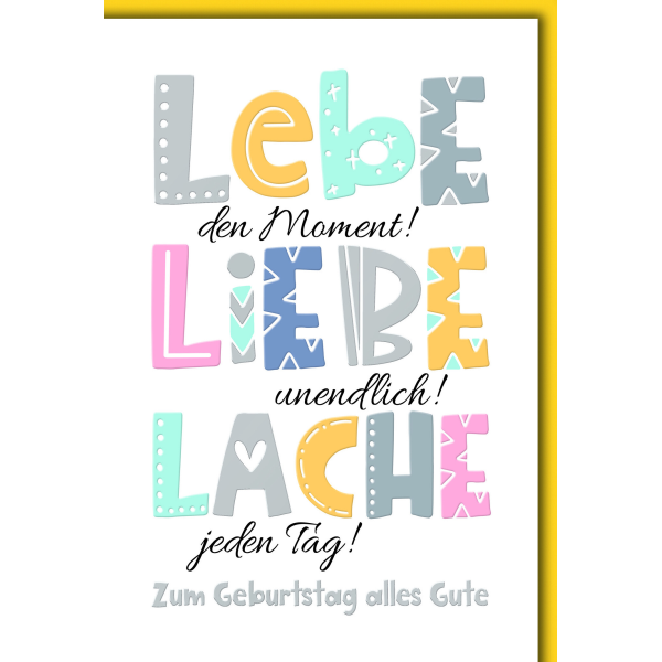 Geburtstag Glückwunschkarte mit Briefumschlag Lebe Liebe Lache