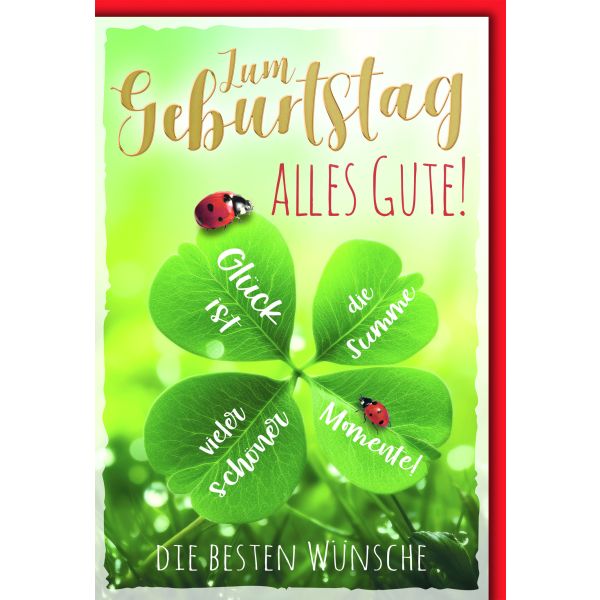 Geburtstag Glückwunschkarte mit Briefumschlag Kleeblatt