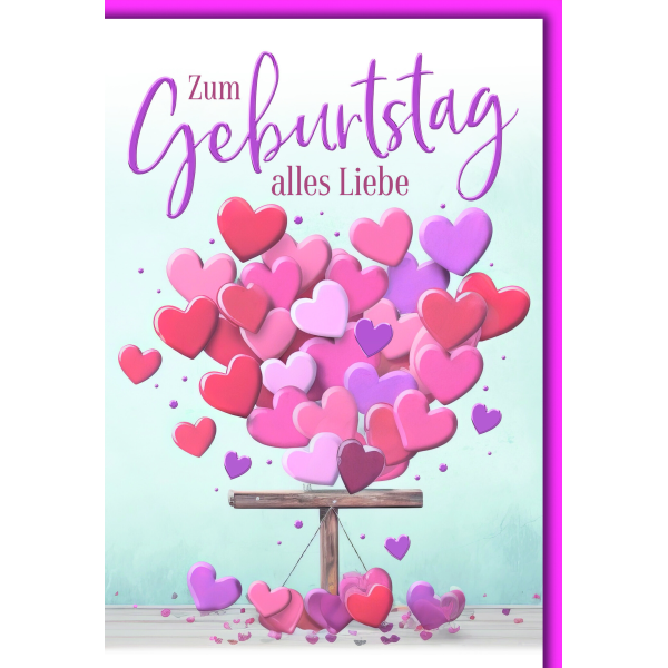 Geburtstag Glückwunschkarte mit Briefumschlag Zufliegende Herzen