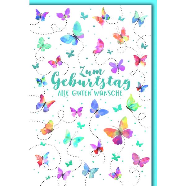 Geburtstag Glückwunschkarte mit Briefumschlag Bunte Schmetterlinge