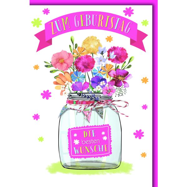 Geburtstag Glückwunschkarte mit Briefumschlag Gezeichnet Blumen im Glas
