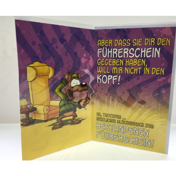 Führerschein-Prüfung - Zum bestandenen Führerschein - Große Karte - Doppelkarte im Format 16,8 x 27 cm mit Umschlag