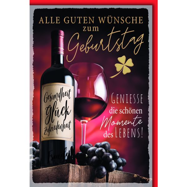 Geburtstag Glückwunschkarte mit Briefumschlag Wein und schöne Momente