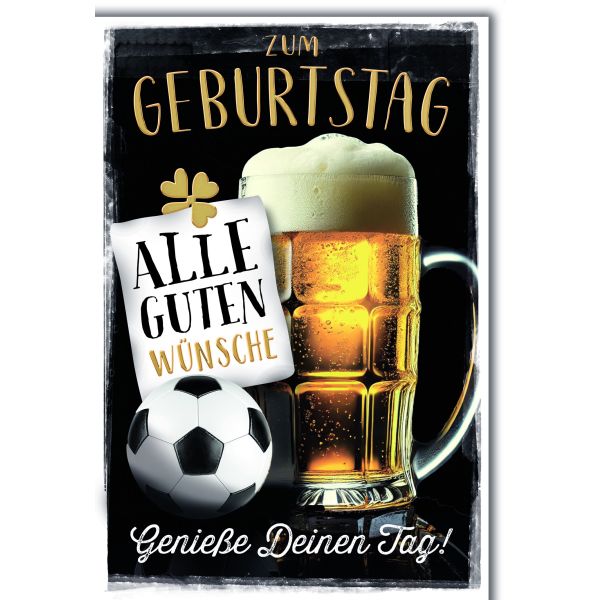 Geburtstag Glückwunschkarte mit Briefumschlag Bier und Fußball