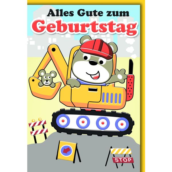 Geburtstag Glückwunschkarte mit Briefumschlag Baggerfahrer für Kinder