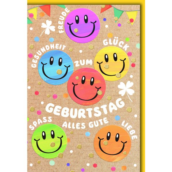 Geburtstag Glückwunschkarte mit Briefumschlag bunte Smileys