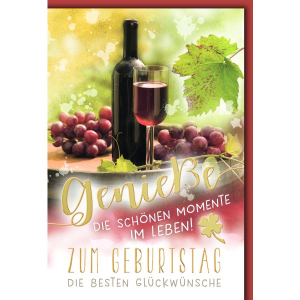 Geburtstag Glückwunschkarte mit Briefumschlag schöne Momente, Wein