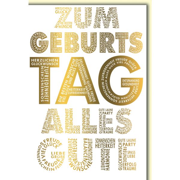 Geburtstag Glückwunschkarte mit Briefumschlag Große Letter in Gold