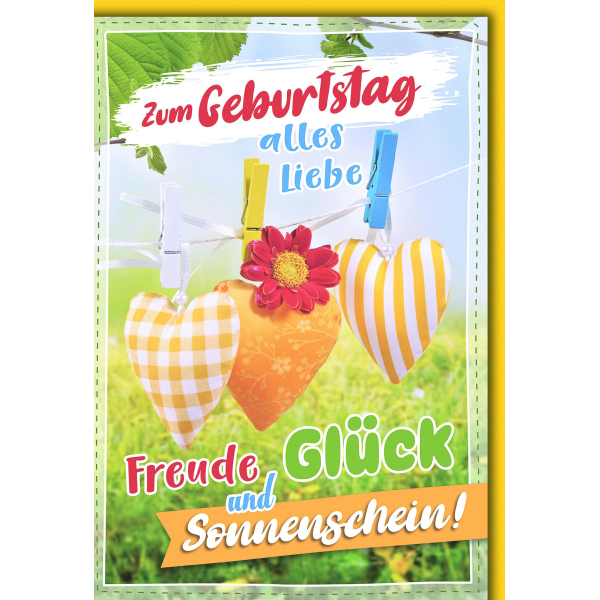 Geburtstag Glückwunschkarte mit Briefumschlag Herzen an Wäscheleine