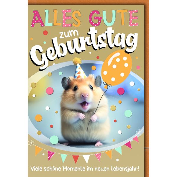Geburtstag Glückwunschkarte mit Briefumschlag Partyhamster
