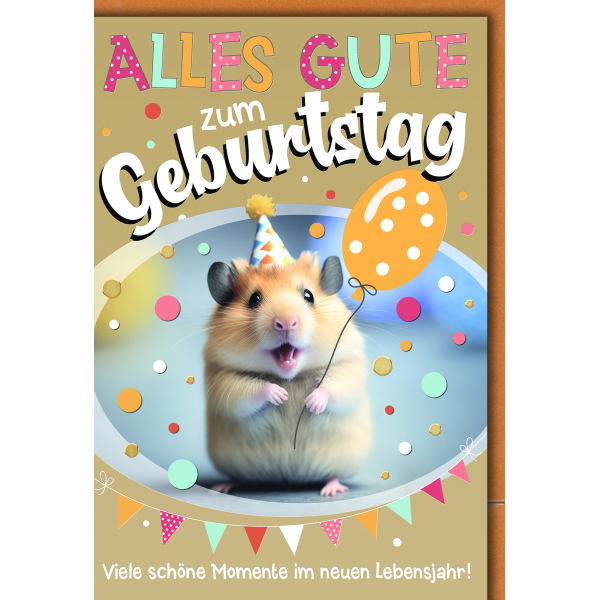 Geburtstag Glückwunschkarte mit Briefumschlag Partyhamster