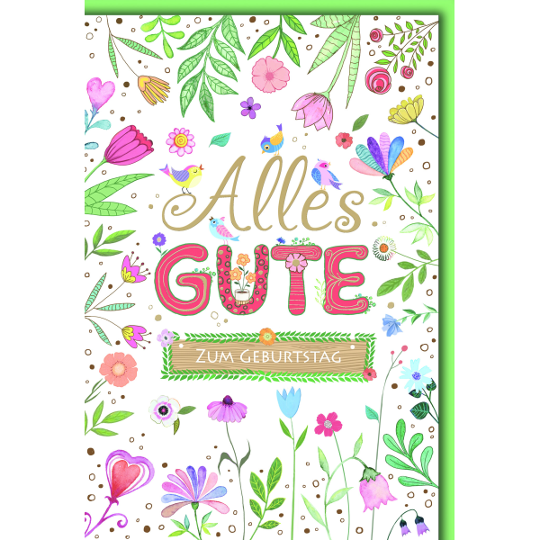 Geburtstag Glückwunschkarte mit Briefumschlag lles Gute, bunte Blumen