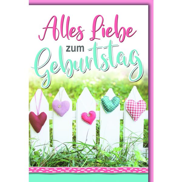 Geburtstag Glückwunschkarte mit Briefumschlag Zaun mit Herzen