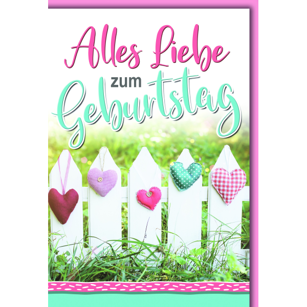 Geburtstag Glückwunschkarte mit Briefumschlag Zaun mit Herzen