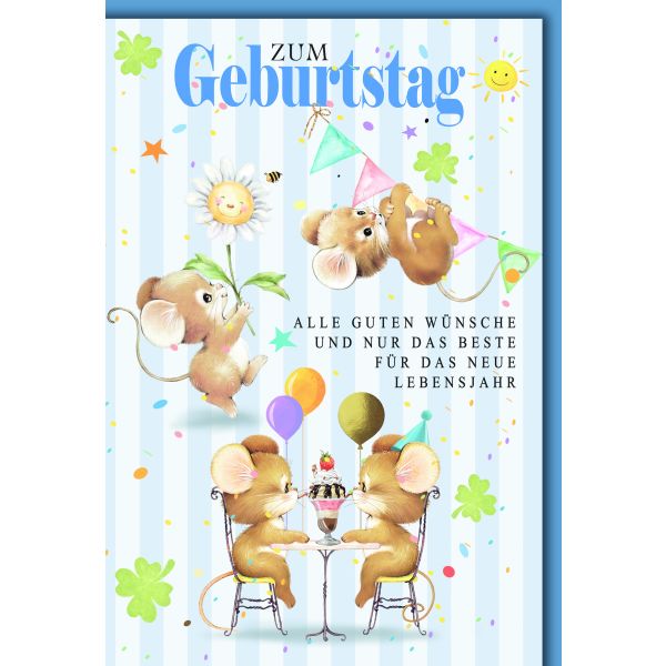 A Geburtstag Glückwunschkarte mit Briefumschlag Mäuse