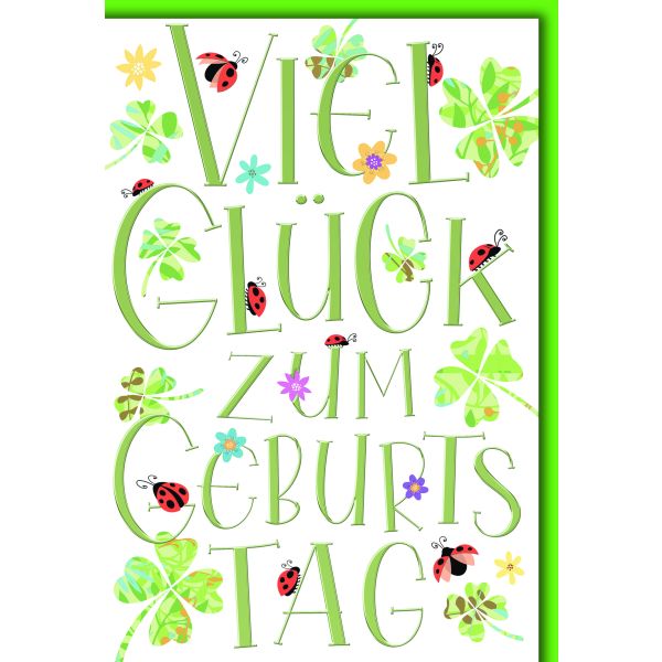 Geburtstag Glückwunschkarte mit Briefumschlag Große Schrift, grün
