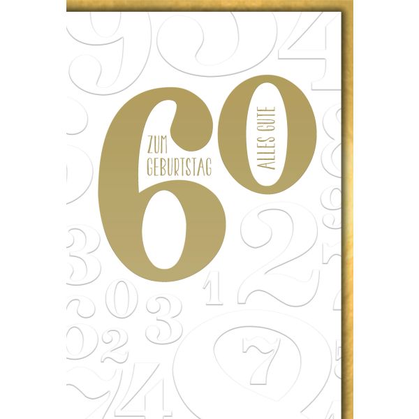 60. Geburtstag Glückwunschkarte mit Briefumschlag Große Zahl in gold