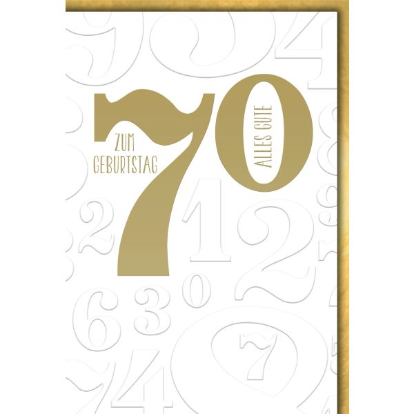70. Geburtstag Glückwunschkarte mit Briefumschlag Große Zahl in gold