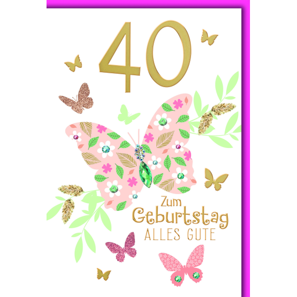 40. Geburtstag Glückwunschkarte mit Briefumschlag Schmetterling