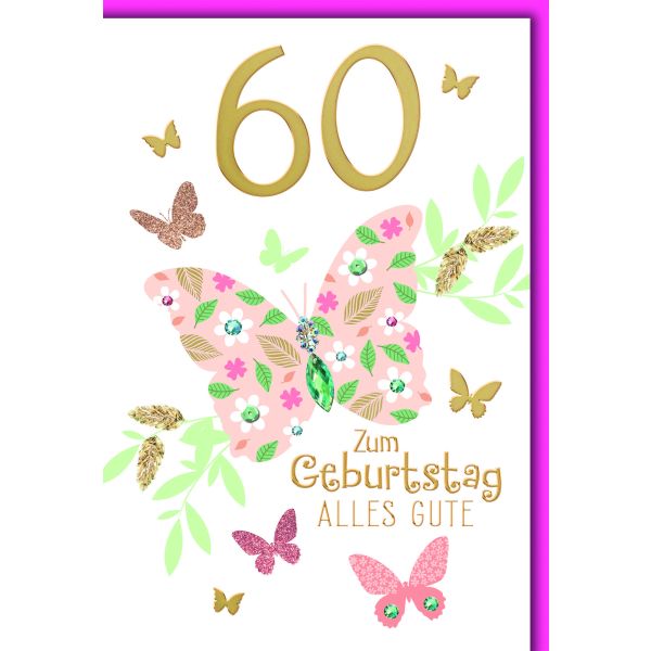 60. Geburtstag Glückwunschkarte mit Briefumschlag Schmetterling
