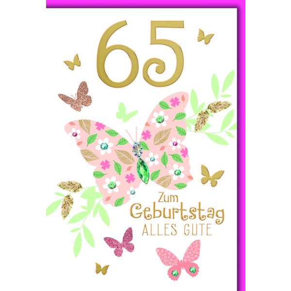 65. Geburtstag Glückwunschkarte mit Briefumschlag Schmetterling