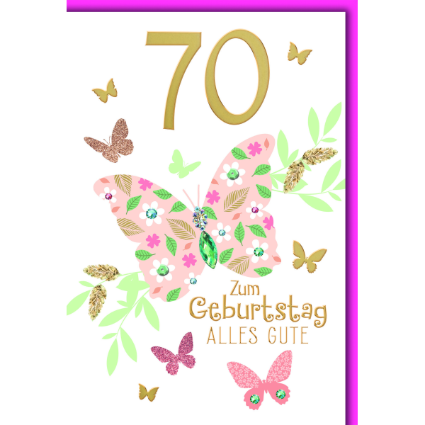70. Geburtstag Glückwunschkarte mit Briefumschlag Schmetterling