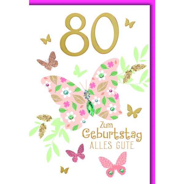 80. Geburtstag Glückwunschkarte mit Briefumschlag Schmetterling