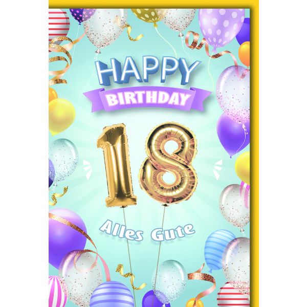 18. Geburtstag Glückwunschkarte mit Briefumschlag Luftballons