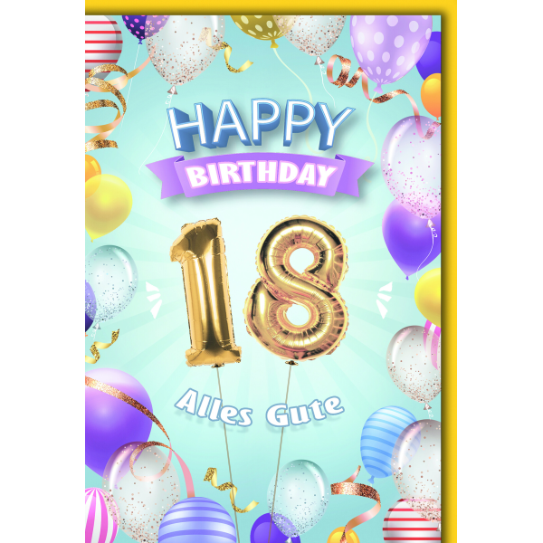 18. Geburtstag Glückwunschkarte mit Briefumschlag Luftballons