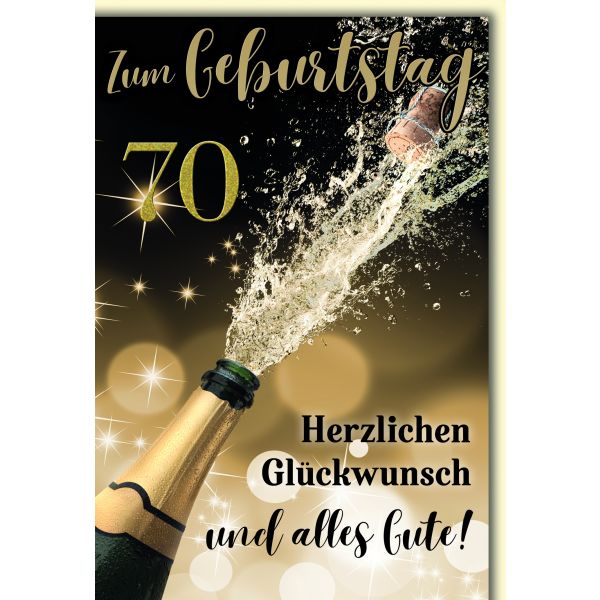 70. Geburtstag Glückwunschkarte mit Briefumschlag Spritzender Sekt