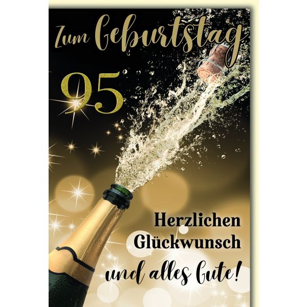 95. Geburtstag Glückwunschkarte mit Briefumschlag Spritzender Sekt