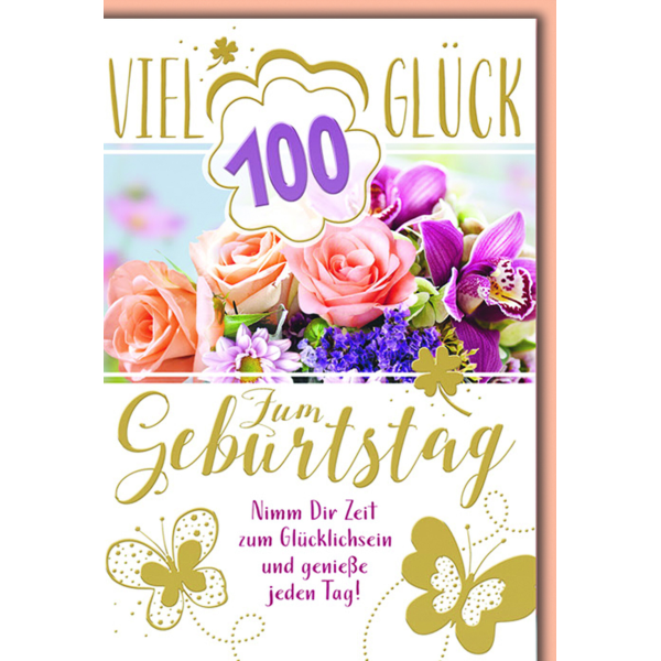 100. Geburtstag Glückwunschkarte mit Briefumschlag Bunter Blumenstrauß