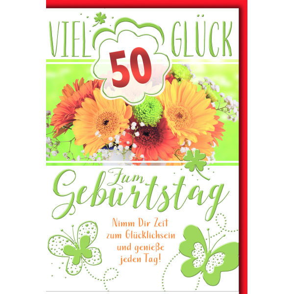 50. Geburtstag Glückwunschkarte mit Briefumschlag Bunter Blumenstrauß