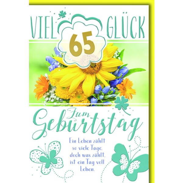 65. Geburtstag Glückwunschkarte mit Briefumschlag Bunter Blumenstrauß