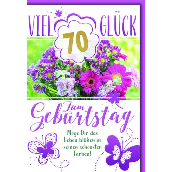 70. Geburtstag Glückwunschkarte mit Briefumschlag Bunter Blumenstrauß