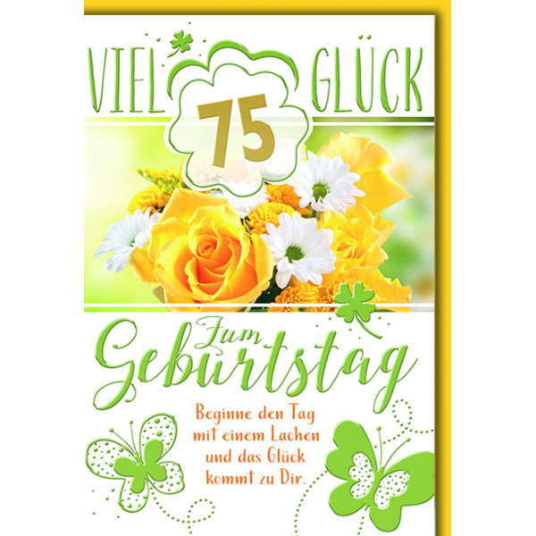 75. Geburtstag Glückwunschkarte mit Briefumschlag Bunter Blumenstrauß
