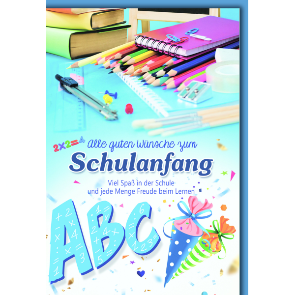 A Schulanfang Glückwunschkarte mit Briefumschlag ABC, Blau