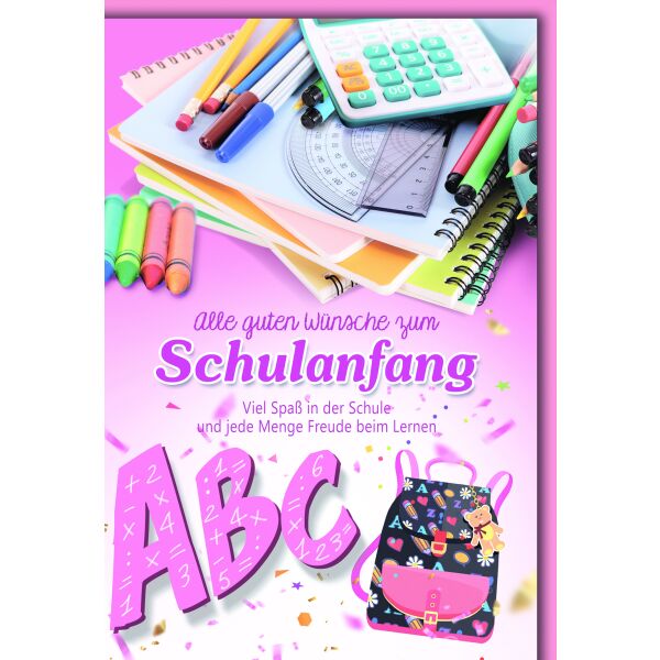 A Schulanfang Glückwunschkarte mit Briefumschlag ABC, Rosa